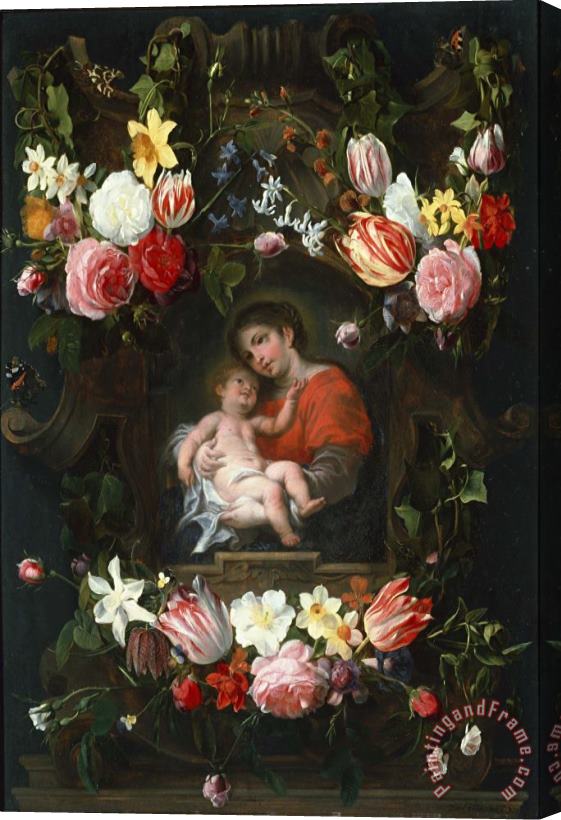 Daniel Seghers Garland of Flowers with Madonna And Child Stretched Canvas Painting / Canvas Art