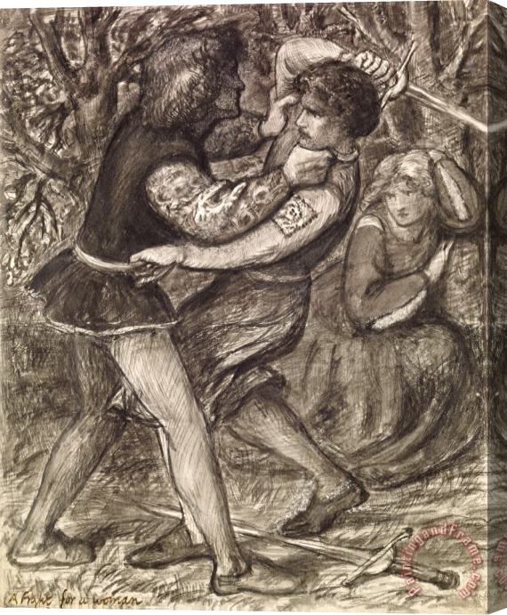 Dante Gabriel Rossetti A Fight for a Woman Stretched Canvas Painting / Canvas Art