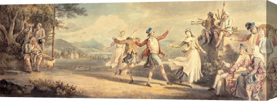 David Allan A Highland Dance Stretched Canvas Print / Canvas Art