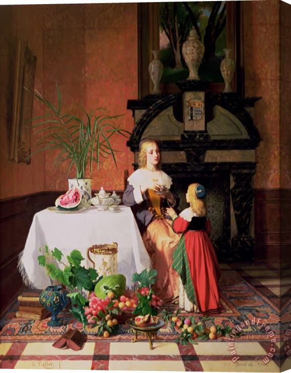 David Emil Joseph de Noter Interior with figures and fruit Stretched Canvas Print / Canvas Art