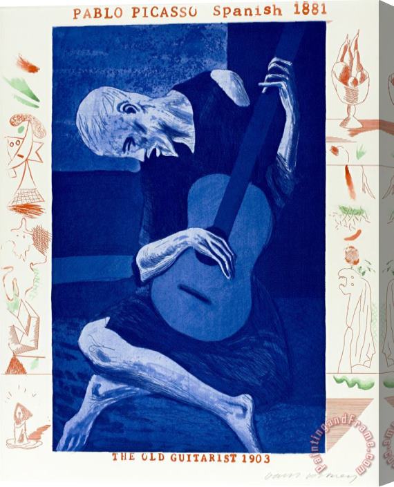 David Hockney The Old Guitarist, from The Blue Guitar, 1976 Stretched Canvas Painting / Canvas Art