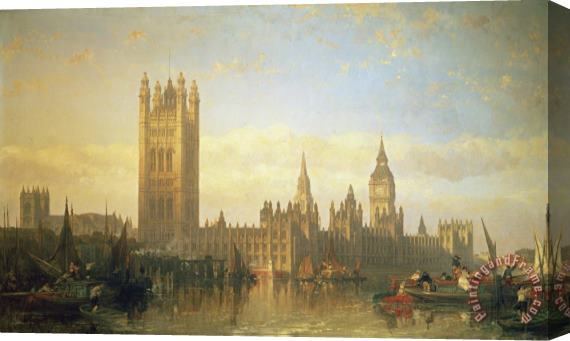 David Roberts New Palace of Westminster from the River Thames Stretched Canvas Painting / Canvas Art