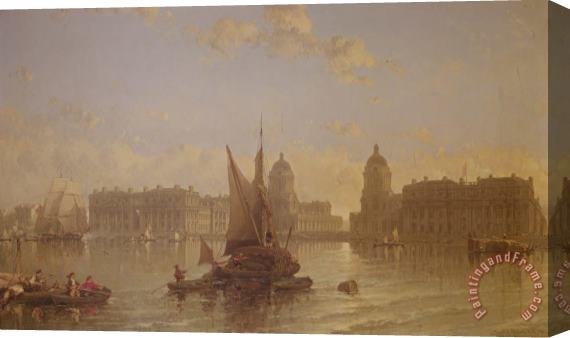 David Roberts Shipping on the Thames at Greenwich Stretched Canvas Painting / Canvas Art
