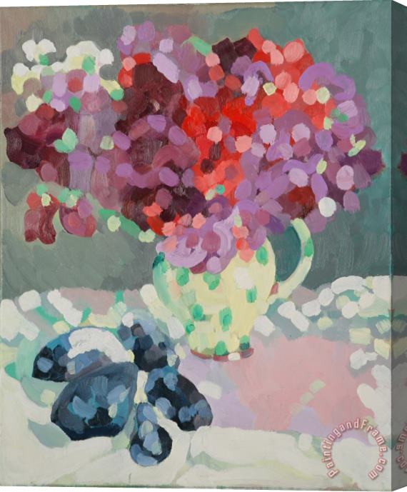 Deborah Barton Sweet Peas And Seashells Stretched Canvas Painting / Canvas Art