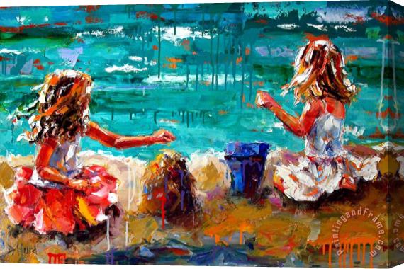 Debra Hurd Her Blue Bucket Stretched Canvas Painting / Canvas Art