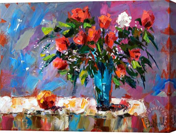 Debra Hurd Roses And A Peach Stretched Canvas Print / Canvas Art