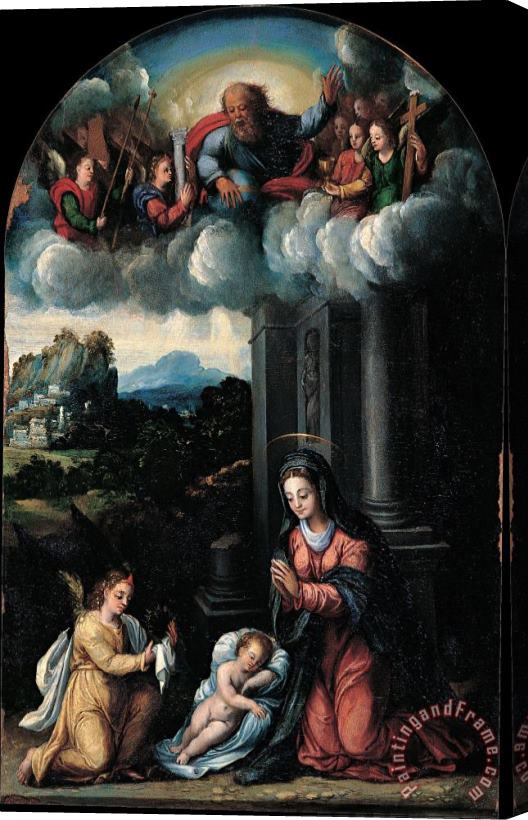 Dei Filippi's workshop The Virgin Worships The Child Stretched Canvas Print / Canvas Art