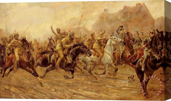 Derville Rowlandson The charge of the Bengal Lancers at Neuve Chapelle Stretched Canvas Painting / Canvas Art