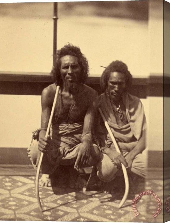 Despoineta (portrait of Two Native Men Sitting on a Boat Holding Long Curved Sticks) Stretched Canvas Print / Canvas Art