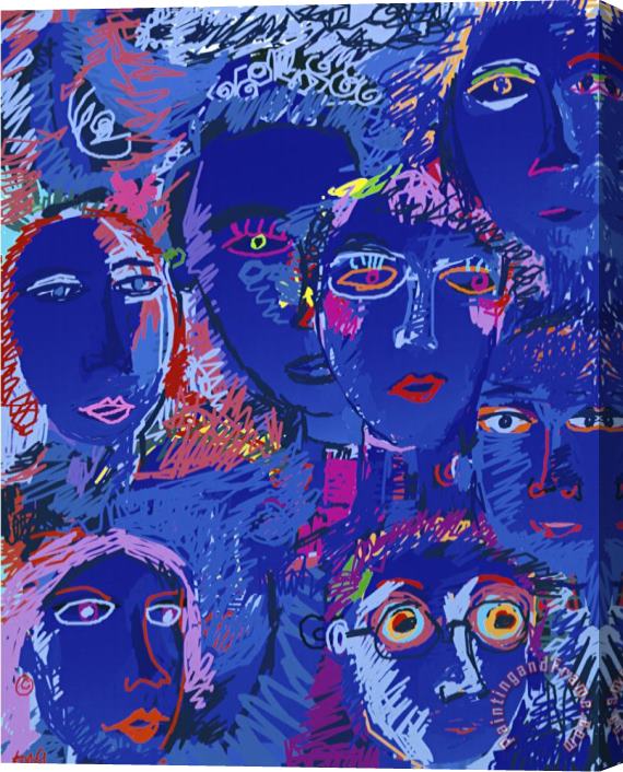 Diana Ong Blue Faces Stretched Canvas Painting / Canvas Art