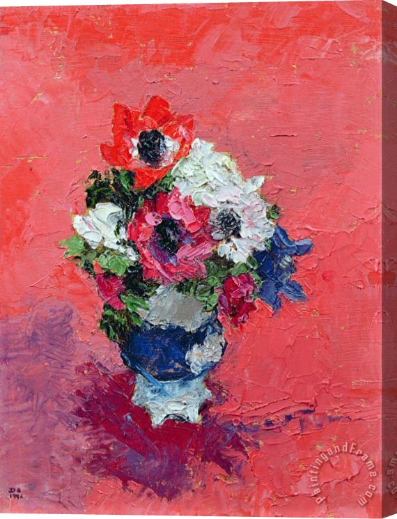 Diana Schofield Anemones On A Red Ground Stretched Canvas Print / Canvas Art