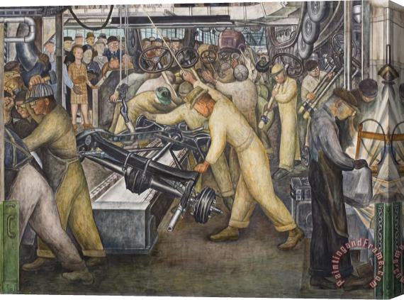 Diego Rivera Detroit Industry Murals Production of Automotive Exterior And Final Assembly, Detroit Industry South Wall Automotive Panel, Detail (final Assembly) Stretched Canvas Print / Canvas Art
