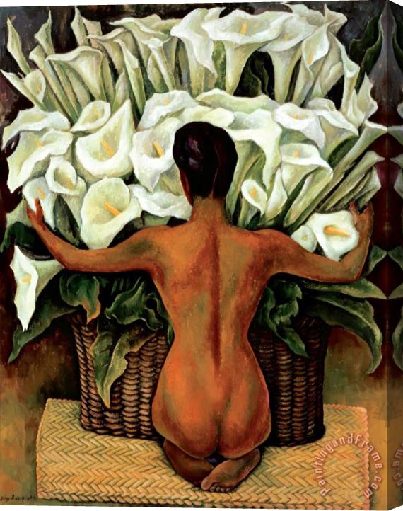 Diego Rivera Nude with Calla Lilies 1944 Stretched Canvas Print / Canvas Art