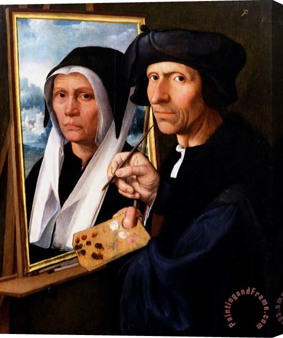 Dirck Jacobsz Jacob Cornelisz. Van Oostsanen Painting a Portrait of His Wife Stretched Canvas Print / Canvas Art