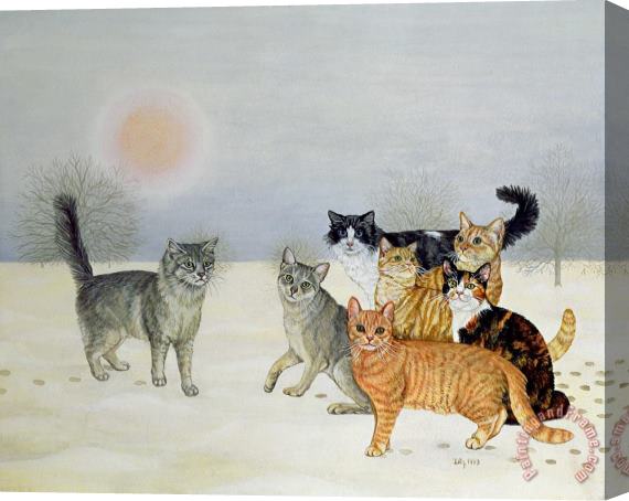 Ditz Winter Cats Stretched Canvas Painting / Canvas Art