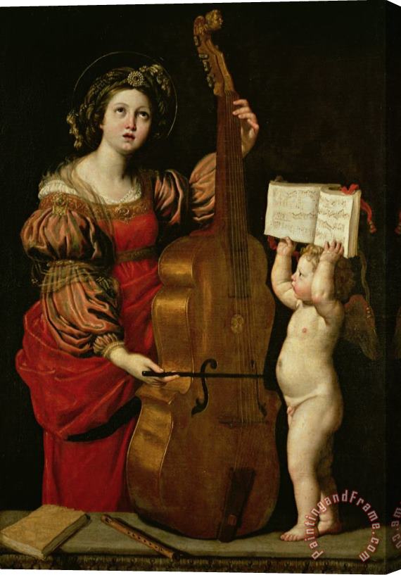 Domenichino St. Cecilia with an angel holding a musical score Stretched Canvas Print / Canvas Art