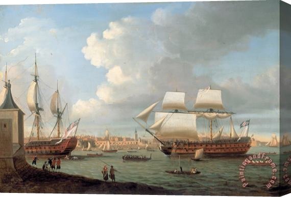 Dominic Serres Foudroyant And Pegase Entering Portsmouth Harbour, 1782 Stretched Canvas Print / Canvas Art