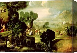 Dosso Dossi Canvas Paintings - Landscape with Saints 1520 30 by Dosso Dossi