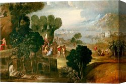 Dosso Dossi Canvas Paintings - Landscape with Saints by Dosso Dossi
