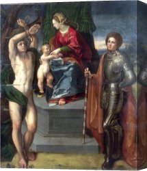 Dosso Dossi Canvas Paintings - Madonna Enthroned with Child And Saints Conserved at The Galleria Estense in Modena by Dosso Dossi