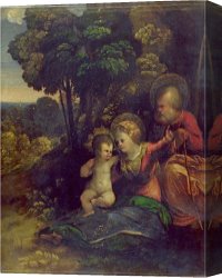 Dosso Dossi Canvas Paintings - Rest During The Flight Into Egypt C 1510 12 by Dosso Dossi