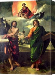 Dosso Dossi Canvas Paintings - The Apparition of The Virgin to The Saints John The Baptist And St John The Evangelist by Dosso Dossi