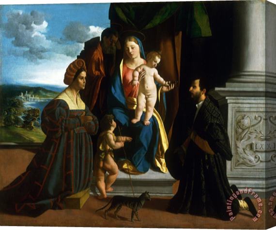 Dosso Dossi The Holy Family, with The Young Saint John The Baptist, a Cat, And Two Donors Stretched Canvas Painting / Canvas Art