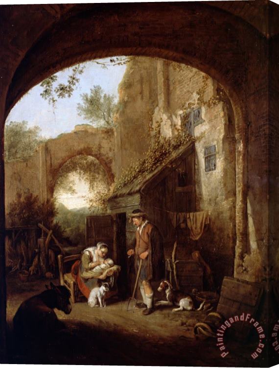 Dusart, Cornelis Figures in The Courtyard of an Old Building Stretched Canvas Painting / Canvas Art