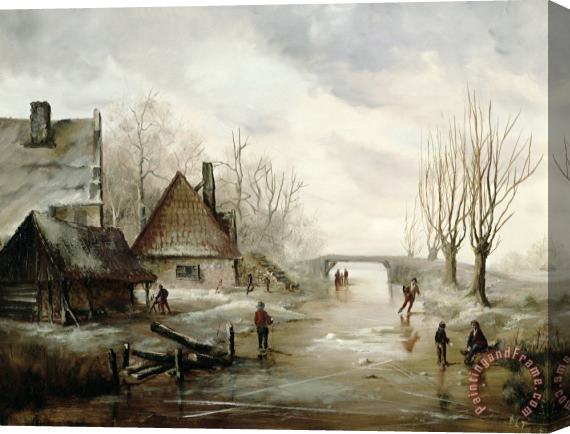 Dutch School A Winter Landscape with Figures Skating Stretched Canvas Print / Canvas Art