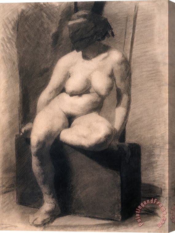 Eadweard J. Muybridge Study of a Seated Nude Woman Wearing a Mask Stretched Canvas Print / Canvas Art