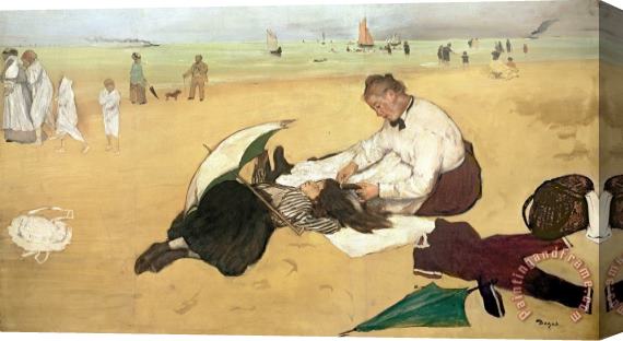 Edgar Degas Beach Scene Little Girl Having Her Hair Combed By Her Nanny Stretched Canvas Print / Canvas Art