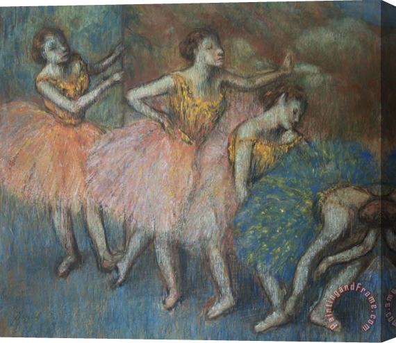 Edgar Degas Green And Yellow Dancers Stretched Canvas Painting / Canvas Art