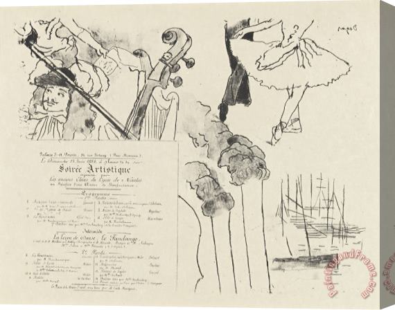 Edgar Degas Program for The Soiree Artistique (programme De La Soiree Des Anciens Eleves Du Lycee De Nantes) Stretched Canvas Print / Canvas Art