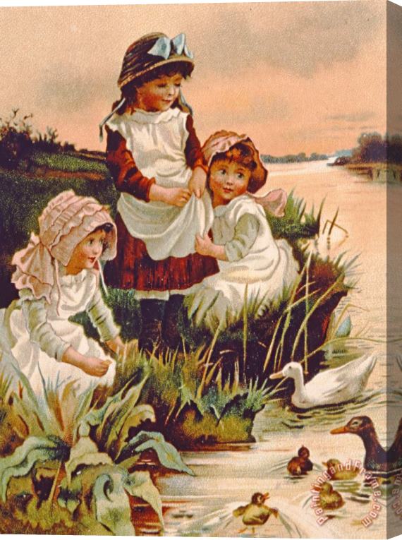 Edith S Berkeley Feeding Ducks Stretched Canvas Print / Canvas Art