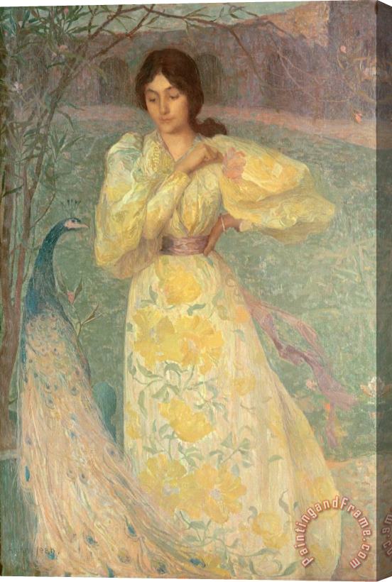 Edmond Francois Aman Jean Young Girl with a Peacock Stretched Canvas Print / Canvas Art