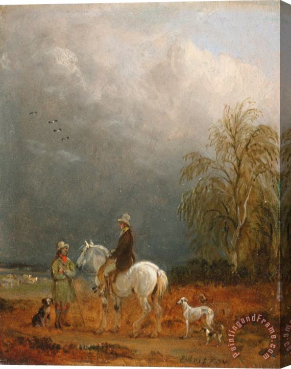 Edmund Bristow A Traveller And a Shepherd in a Landscape Stretched Canvas Painting / Canvas Art