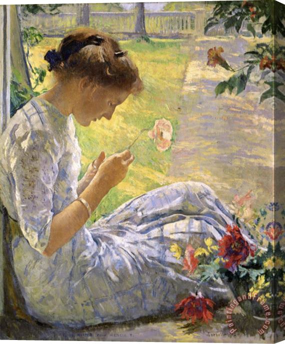 Edmund Charles Tarbell Mercie Cutting Flowers Stretched Canvas Painting / Canvas Art