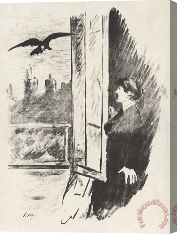 Edouard Manet At The Window, From Stephane Mallarme's Translation of Edgar Allan Poe's The Raven Stretched Canvas Print / Canvas Art