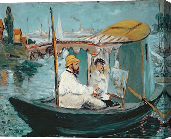 Edouard Manet Monet in his Floating Studio Stretched Canvas Print / Canvas Art