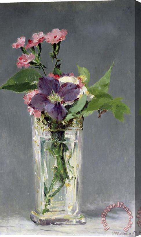 Edouard Manet Pinks And Clematis in a Crystal Vase Stretched Canvas Print / Canvas Art