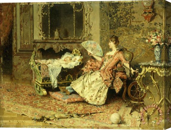 Edouard Toudouze Watching The Baby Stretched Canvas Print / Canvas Art