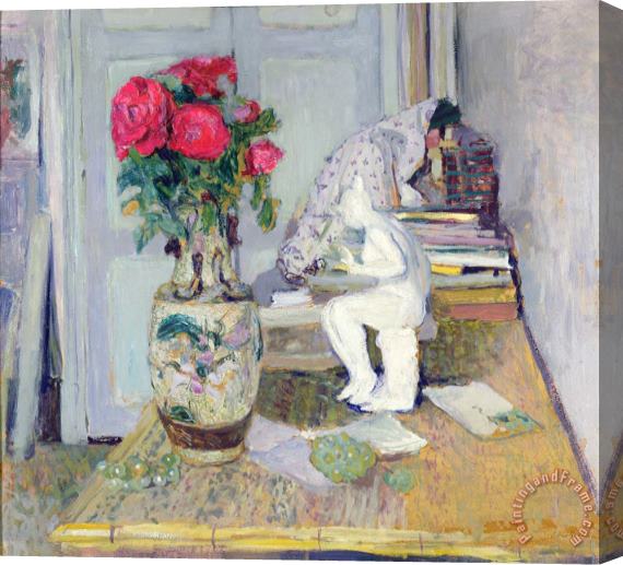 Edouard Vuillard Statuette by Maillol and Red Roses Stretched Canvas Painting / Canvas Art