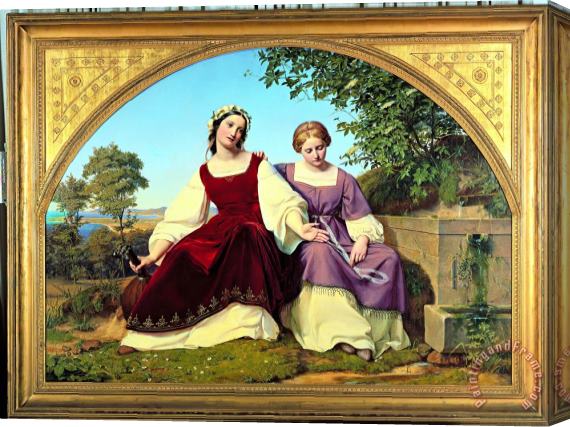 Eduard Bendeman Two Girls at The Well Stretched Canvas Print / Canvas Art