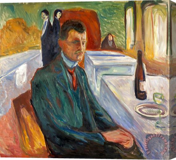 Edvard Munch Self Portrait with a Bottle of Wine Stretched Canvas Print / Canvas Art