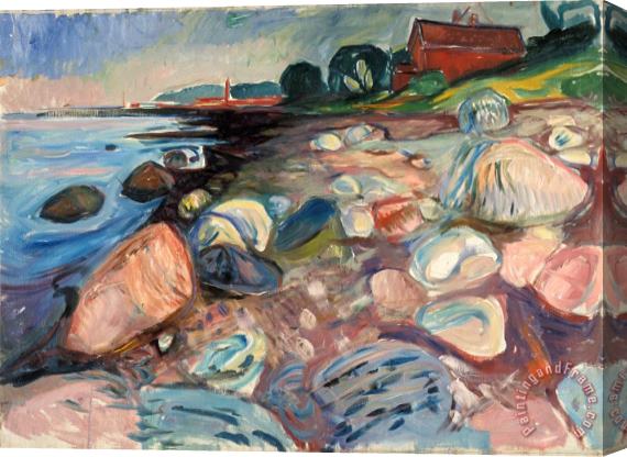 Edvard Munch Shore with Red House Stretched Canvas Painting / Canvas Art