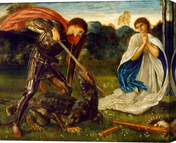 Edward Burne Jones The Fight: St George Kills The Dragon VI Stretched Canvas Painting / Canvas Art