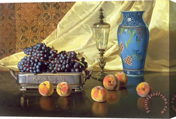 Edward Chalmers Leavitt Still Life with Peaches Stretched Canvas Painting / Canvas Art