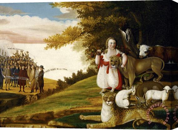 Edward Hicks A Peaceable Kingdom with Quakers Bearing Banners Stretched Canvas Painting / Canvas Art