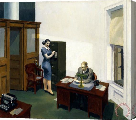 Edward Hopper Office at Night Full Stretched Canvas Painting / Canvas Art