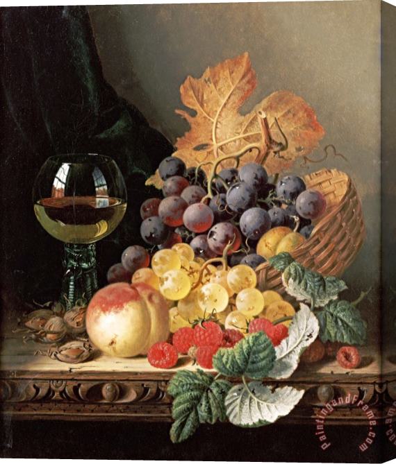 Edward Ladell A Basket of Grapes, Raspberries Stretched Canvas Print / Canvas Art